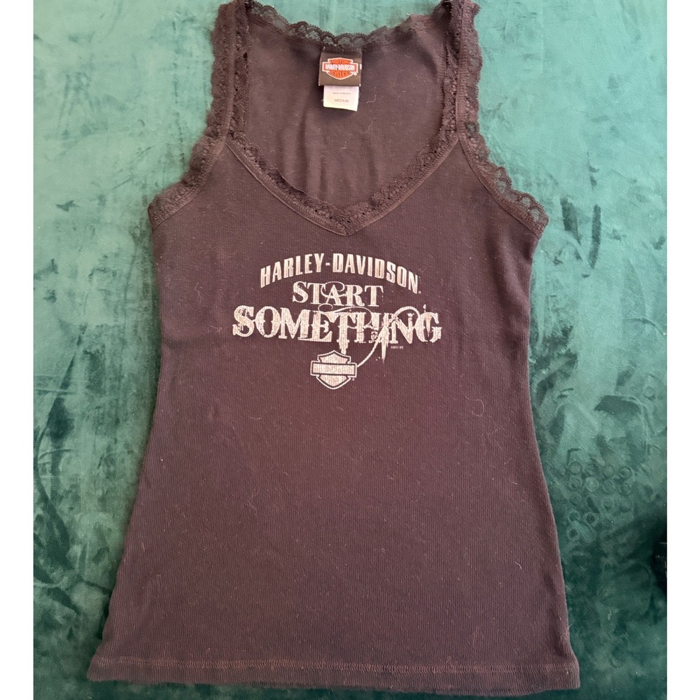 Harley-Davidson Augusta GA Womens Lace Trim Tank Top M Black Start Something